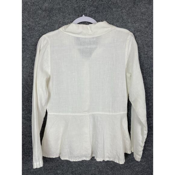FLAX Linen Shirt Jacket Women's Sz P White Pearl Buttons Collar Pockets - Picture 4 of 11